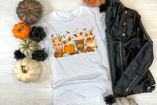 Fall T-shirt Pumpkin Leopard Latte